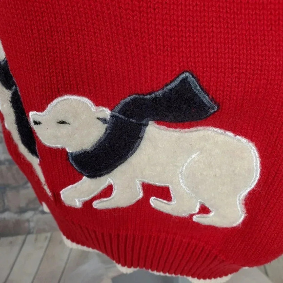 Vintage 90s Embroidered Knit Full Zip Vest Polar Bears Red Large cleo - Picture 11 of 15